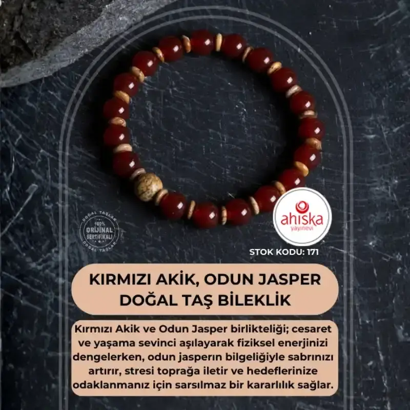 Sertifikalı Kırmızı Akik, Odun Jasper Doğal Taş Bileklik (SK171) - 1