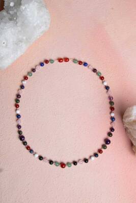 Sertifikalı Kırmızı Akik, Yeşil Aventurin, Lapis, Pembe Kuvars, Ametist, Havlit, Yeşim, Shungite Kız Öğrenci Kolye - Doğal Taş