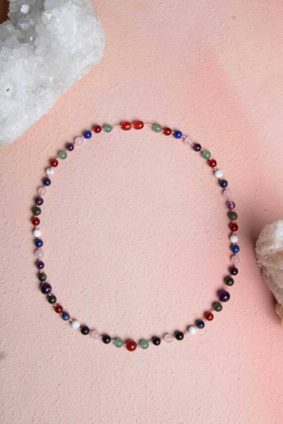 Sertifikalı Kırmızı Akik, Yeşil Aventurin, Lapis, Pembe Kuvars, Ametist, Havlit, Yeşim, Shungite Kız Öğrenci Kolye - 1