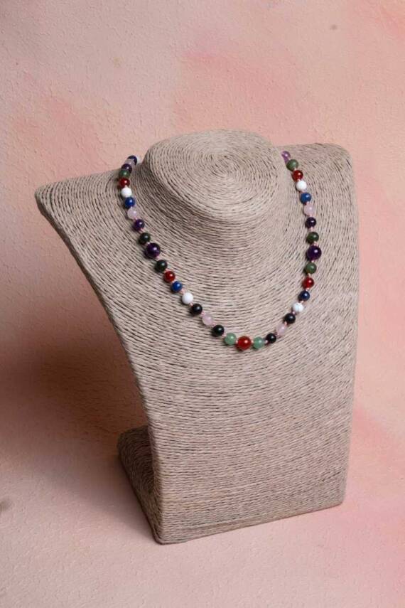 Sertifikalı Kırmızı Akik, Yeşil Aventurin, Lapis, Pembe Kuvars, Ametist, Havlit, Yeşim, Shungite Kız Öğrenci Kolye - 5