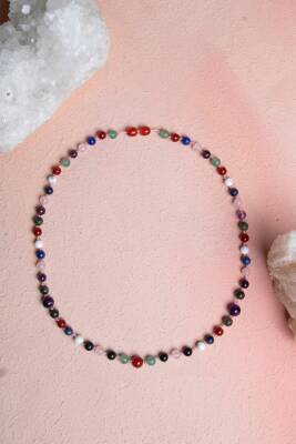 Sertifikalı Kırmızı Akik, Yeşil Aventurin, Lapis, Pembe Kuvars, Ametist, Havlit, Yeşim, Shungite Kız Öğrenci Kolye - 2