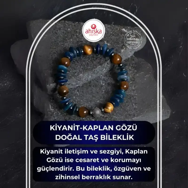 Sertifikalı Kiyanit, Kaplan Gözü Gümüş Aparat Doğal Taş Bileklik - 2