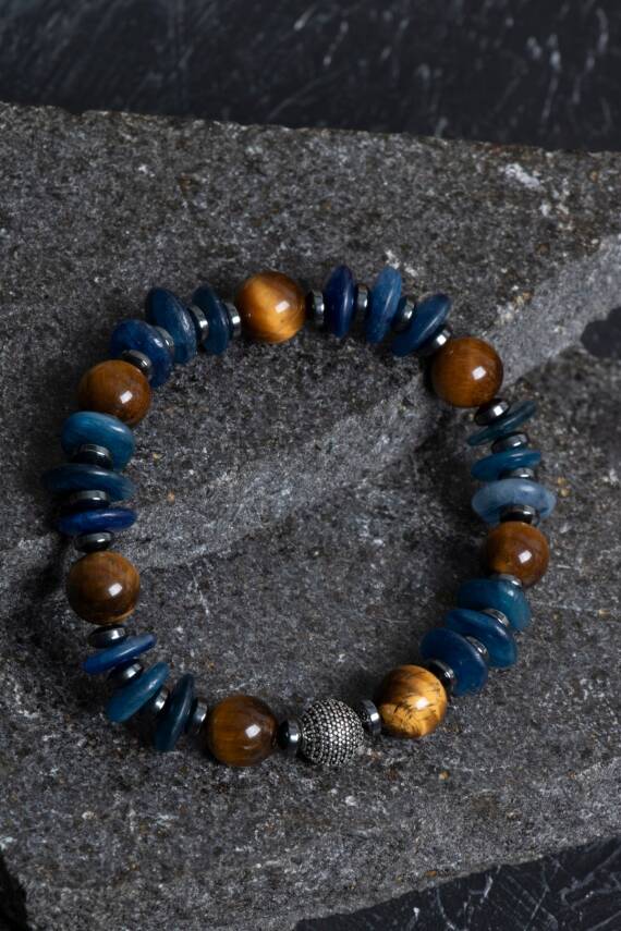 Sertifikalı Kiyanit, Kaplan Gözü Gümüş Aparat Doğal Taş Bileklik - 1