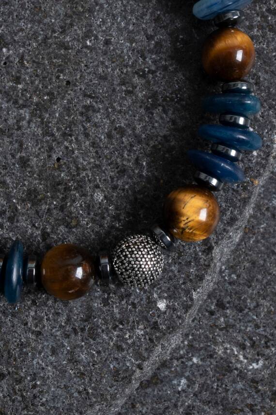 Sertifikalı Kiyanit, Kaplan Gözü Gümüş Aparat Doğal Taş Bileklik - 2