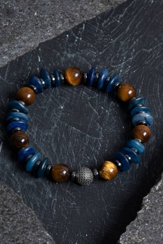 Sertifikalı Kiyanit, Kaplan Gözü Gümüş Aparat Doğal Taş Bileklik - 4