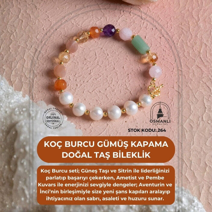 Sertifikalı Koç Burcu Gümüş Kapama Doğal Taş Bileklik (SK:264) - 2