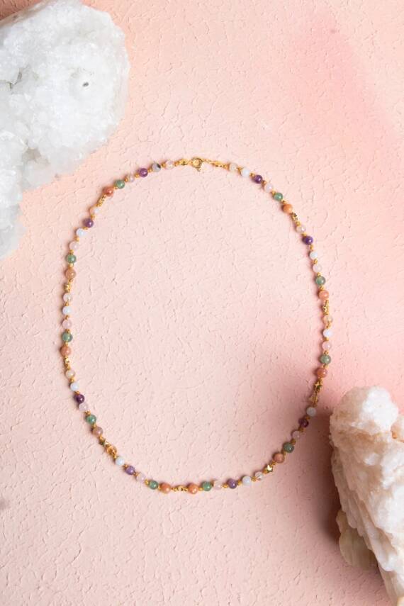 Sertifikalı Koç Burcu Gümüş Yıldızlı Doğal Taş Kolye - 1