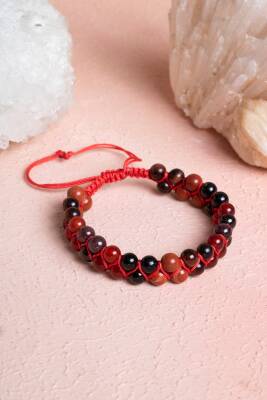 Sertifikalı Kök Çakra Çift Sıra Doğal Taş Makrome Bileklik - Osmanlı Doğal Taş