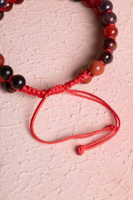 Sertifikalı Kök Çakra Çift Sıra Doğal Taş Makrome Bileklik - 4