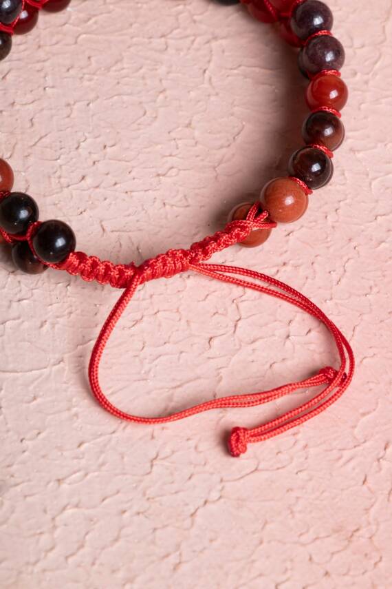 Sertifikalı Kök Çakra Çift Sıra Doğal Taş Makrome Bileklik - 4