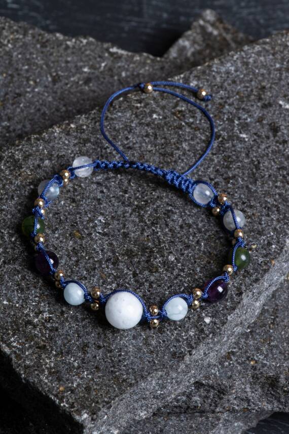 Sertifikalı Kova Burcu Doğal Taş Makrome Bileklik - 1