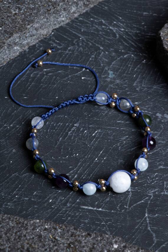 Sertifikalı Kova Burcu Doğal Taş Makrome Bileklik - 3