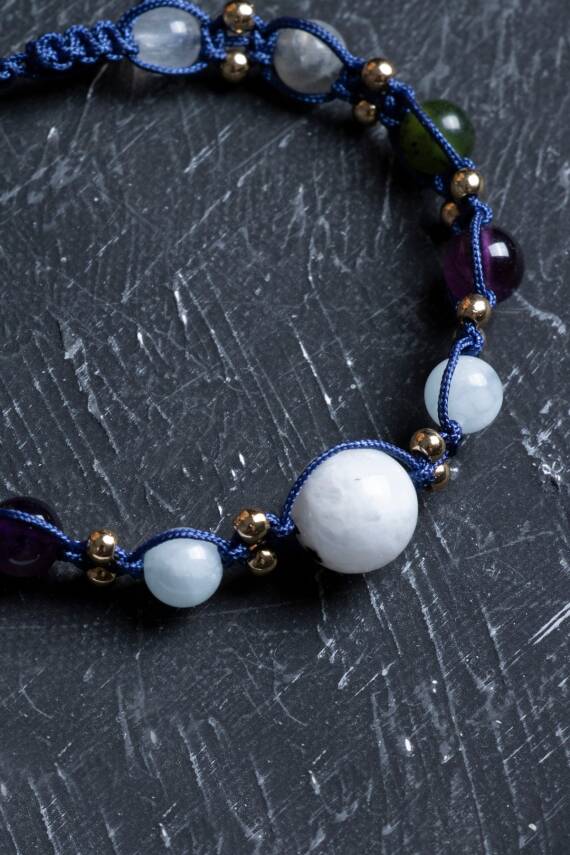 Sertifikalı Kova Burcu Doğal Taş Makrome Bileklik - 4