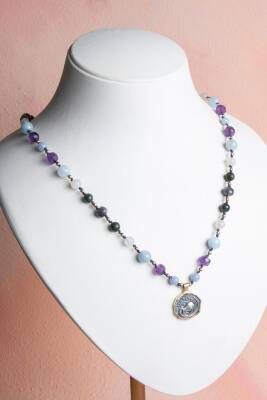 Sertifikalı Kova Burcu Doğal Taş Makrome Kolye - Osmanlı Doğal Taş