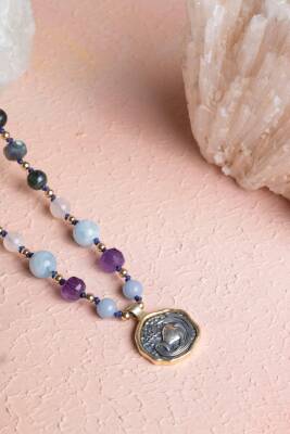 Sertifikalı Kova Burcu Doğal Taş Makrome Kolye - 5