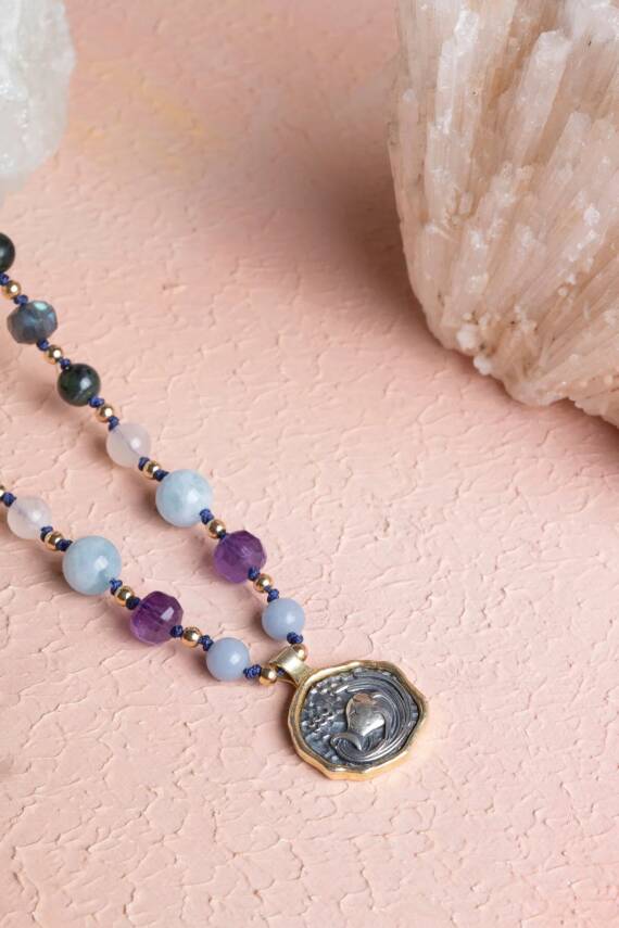 Sertifikalı Kova Burcu Doğal Taş Makrome Kolye - 5