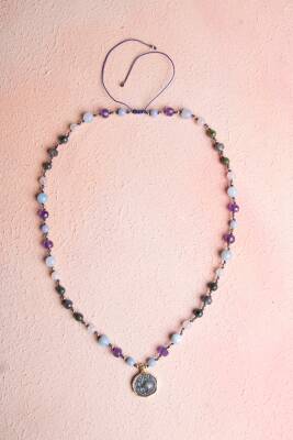 Sertifikalı Kova Burcu Doğal Taş Makrome Kolye - 3