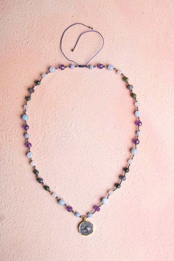 Sertifikalı Kova Burcu Doğal Taş Makrome Kolye - 3