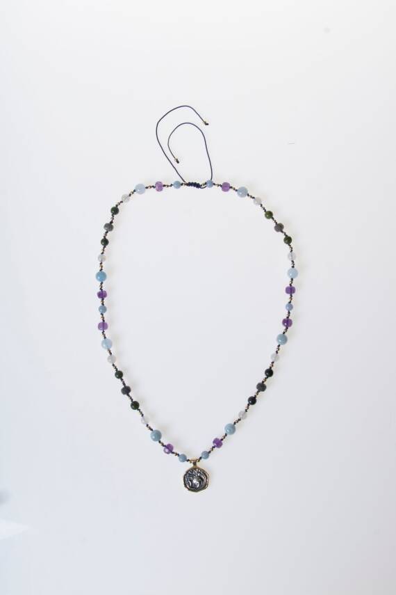 Sertifikalı Kova Burcu Doğal Taş Makrome Kolye - 5