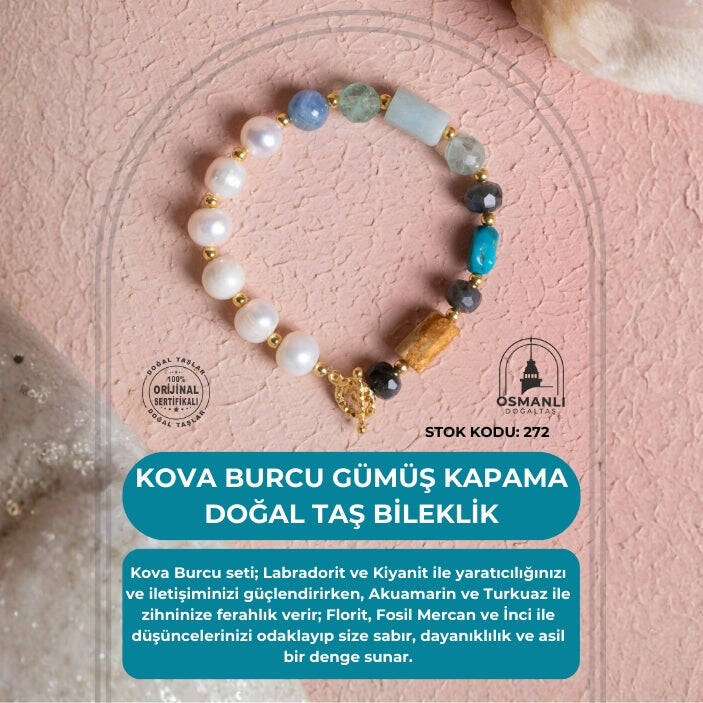 Sertifikalı Kova Burcu Gümüş Kapama Doğal Taş Bileklik (SK:272) - 2