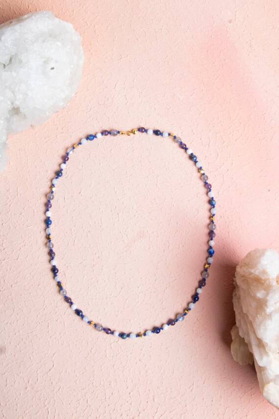 Sertifikalı Kova Burcu Gümüş Yıldızlı Doğal Taş Kolye - 1