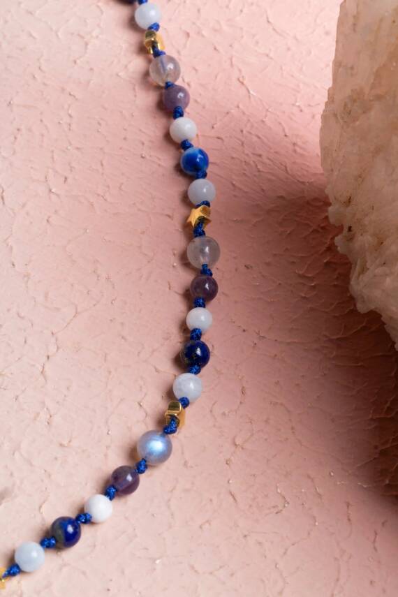 Sertifikalı Kova Burcu Gümüş Yıldızlı Doğal Taş Kolye - 3