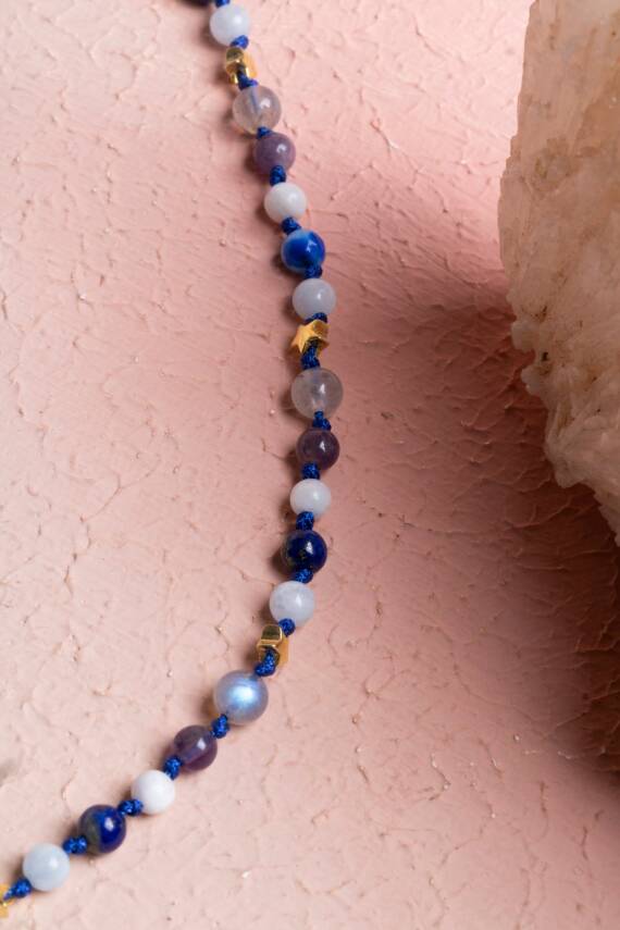 Sertifikalı Kova Burcu Gümüş Yıldızlı Doğal Taş Kolye - 2