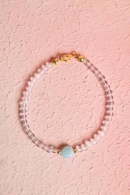 Sertifikalı Kristal Kuvars, Amazonit Gümüş Kapama Doğal Taş Bileklik (SK:062) - Osmanlı Doğal Taş