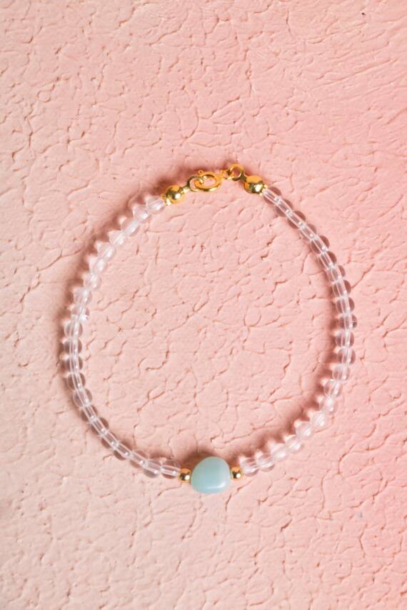 Sertifikalı Kristal Kuvars, Amazonit Gümüş Kapama Doğal Taş Bileklik (SK:062) - 1