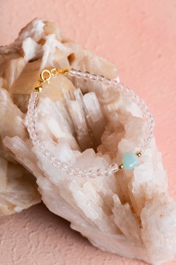 Sertifikalı Kristal Kuvars, Amazonit Gümüş Kapama Doğal Taş Bileklik (SK:062) - 5