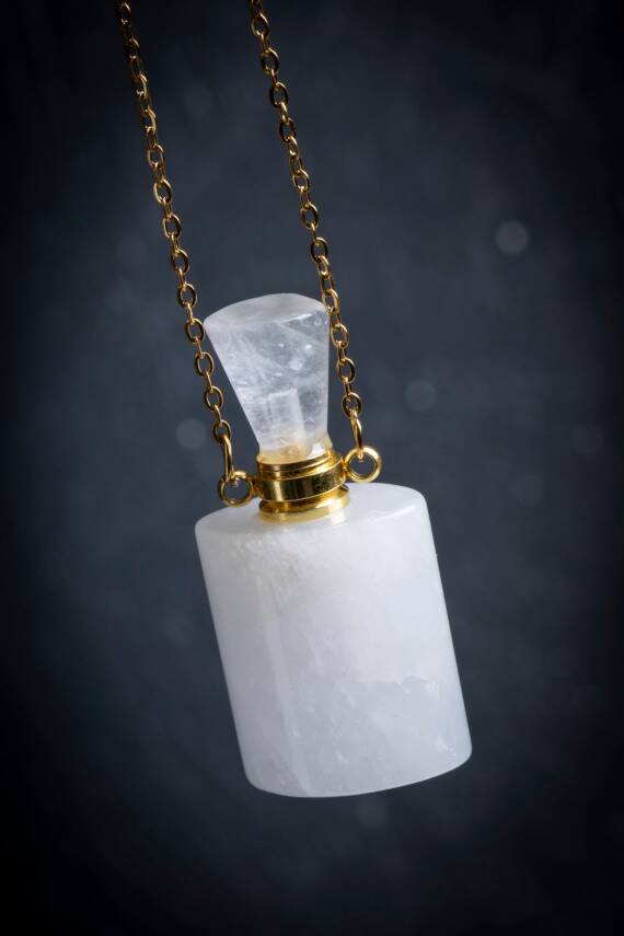 Sertifikalı Kristal Kuvars Doğal Taş Esans Şişesi Kolye - 3