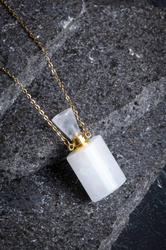 Sertifikalı Kristal Kuvars Doğal Taş Esans Şişesi Kolye - 4