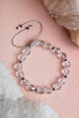 Sertifikalı Kristal Kuvars, Hematit Fasetli Doğal Taş Makrome Bileklik - Osmanlı Doğaltaş