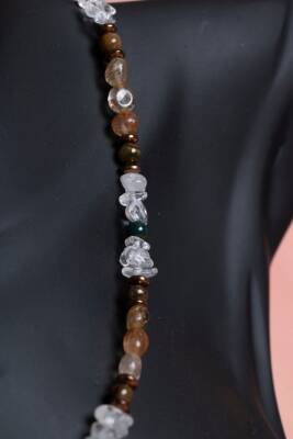 Sertifikalı Kristal Kuvars, Rutilli Kuvars, Kaplan Gözü, Yeşil Akik Gümüş Kapama Doğal Taş Kolye (SK:070) - 3