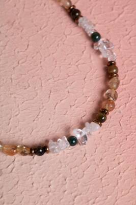 Sertifikalı Kristal Kuvars, Rutilli Kuvars, Kaplan Gözü, Yeşil Akik Gümüş Kapama Doğal Taş Kolye (SK:070) - 5