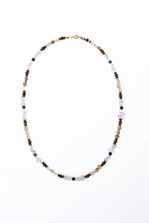 Sertifikalı Kristal Kuvars, Rutilli Kuvars, Kaplan Gözü, Yeşil Akik Gümüş Kapama Doğal Taş Kolye (SK:070) - 6