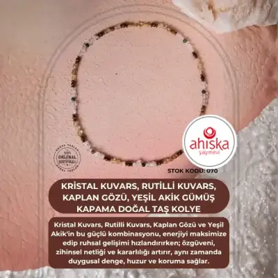 Sertifikalı Kristal Kuvars, Rutilli Kuvars, Kaplan Gözü, Yeşil Akik Gümüş Kapama Doğal Taş Kolye (SK070) - Doğal Taş (1)