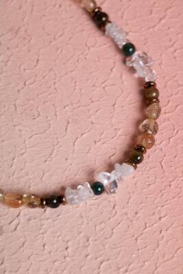 Sertifikalı Kristal Kuvars, Rutilli Kuvars, Kaplan Gözü, Yeşil Akik Gümüş Kapama Doğal Taş Kolye (SK:070) - 5