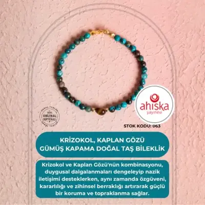 Sertifikalı Krizokol, Kaplan Gözü Gümüş Kapama Doğal Taş Bileklik (SK063) - Doğal Taş (1)