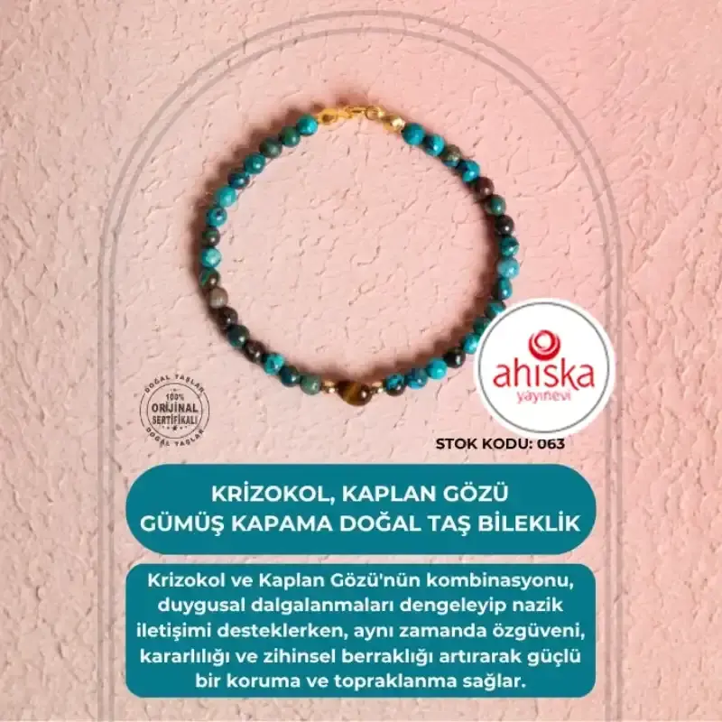 Sertifikalı Krizokol, Kaplan Gözü Gümüş Kapama Doğal Taş Bileklik (SK063) - 2