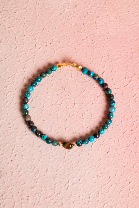 Sertifikalı Krizokol, Kaplan Gözü Gümüş Kapama Doğal Taş Bileklik (SK:063) - 1