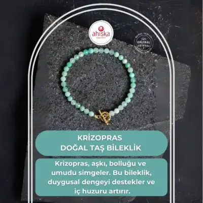 Sertifikalı Krizopras Altın Kaplama Gümüş Aparat Doğal Taş Bileklik - Doğal Taş (1)