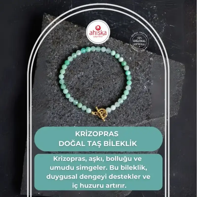 Sertifikalı Krizopras Altın Kaplama Gümüş Aparat Doğal Taş Bileklik - 2