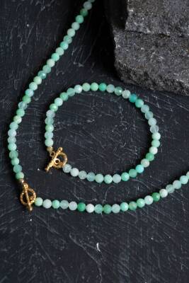 Sertifikalı Krizopras Altın Kaplama Gümüş Aparat Doğal Taş Set - Osmanlı Doğaltaş