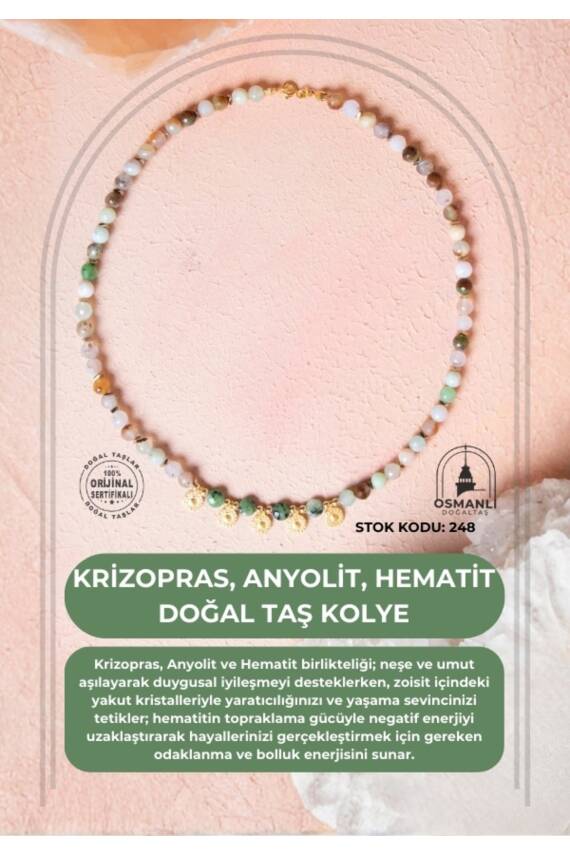 Sertifikalı Krizopras, Anyolit, Hematit Doğal Taş Kolye (SK:248) - 1