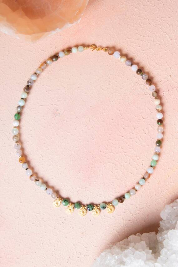 Sertifikalı Krizopras, Anyolit, Hematit Doğal Taş Kolye (SK:248) - 2