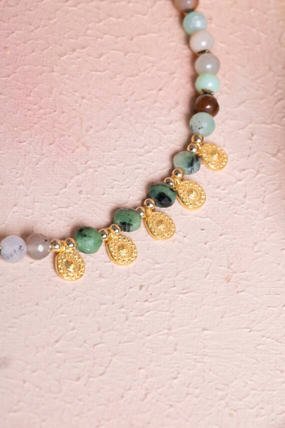 Sertifikalı Krizopras, Anyolit, Hematit Doğal Taş Kolye (SK:248) - 3