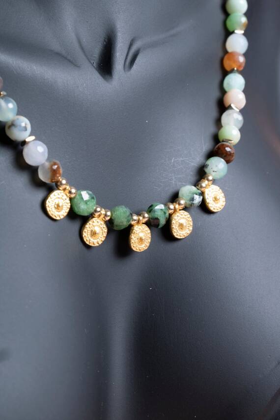 Sertifikalı Krizopras, Anyolit, Hematit Doğal Taş Kolye (SK:248) - 5