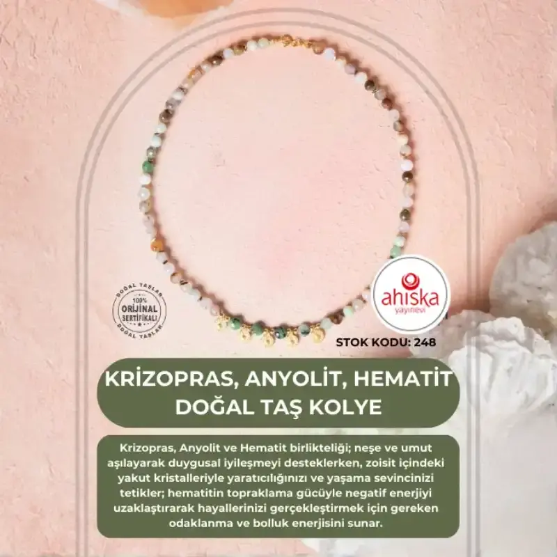 Sertifikalı Krizopras, Anyolit, Hematit Doğal Taş Kolye (SK248) - 2