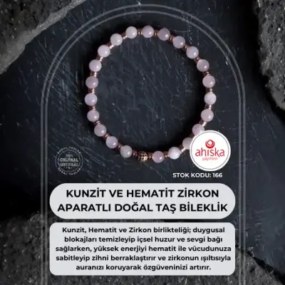 Sertifikalı Kunzit, Hematit Zirkon Aparatlı Doğal Taş Bileklik (SK166) - Doğal Taş (1)